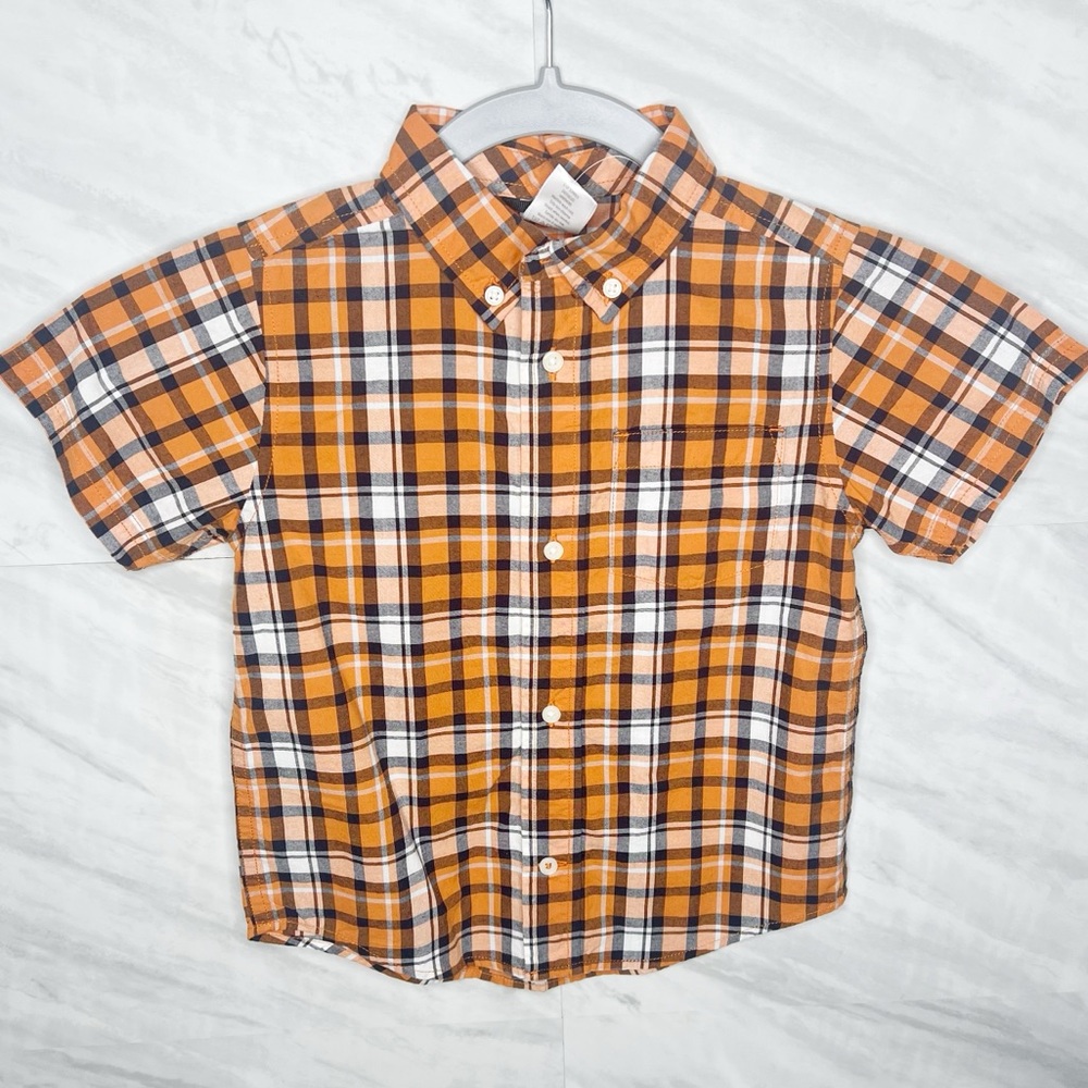 Gymboree Button Down Orange Plaid Shirt 3T